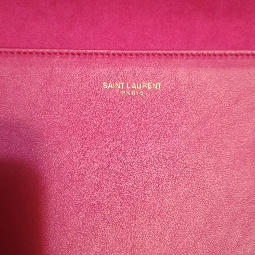 YSL Fuchsia/Pink Clutch with Gold plated Y, W/COA. - Picture 7 of 11